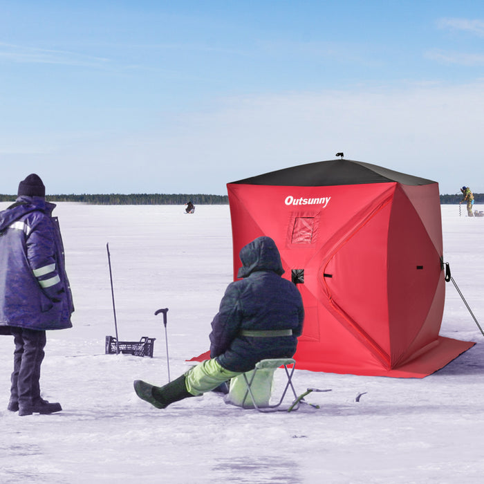 Outsunny 2 Person Pop Up Ice Fishing Tent Shelter With Carry Bag, Red