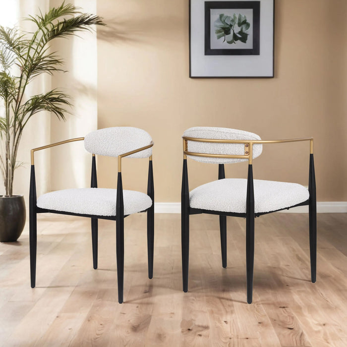 Mila Dining Chair Set Of 2 With Upholstered Fabric And Metal Frame - White and Black