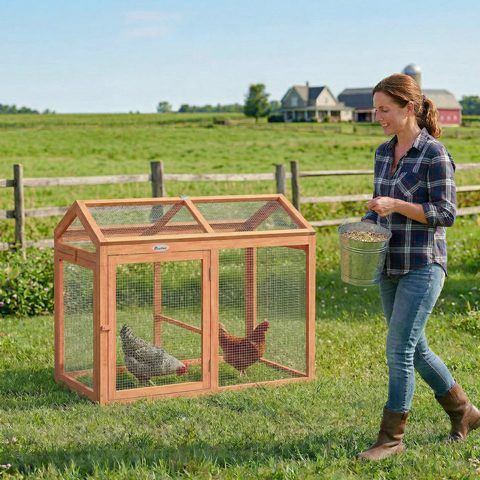 PawHut Wooden Chicken Run, Outdoor Chicken Coop with Perch and Dual Doors, Combinable Hen House Rabbit Hutch for Backyard, Farm, for 2 Hens, Rabbits, Ducks, 41\" x 28\" x 33\"