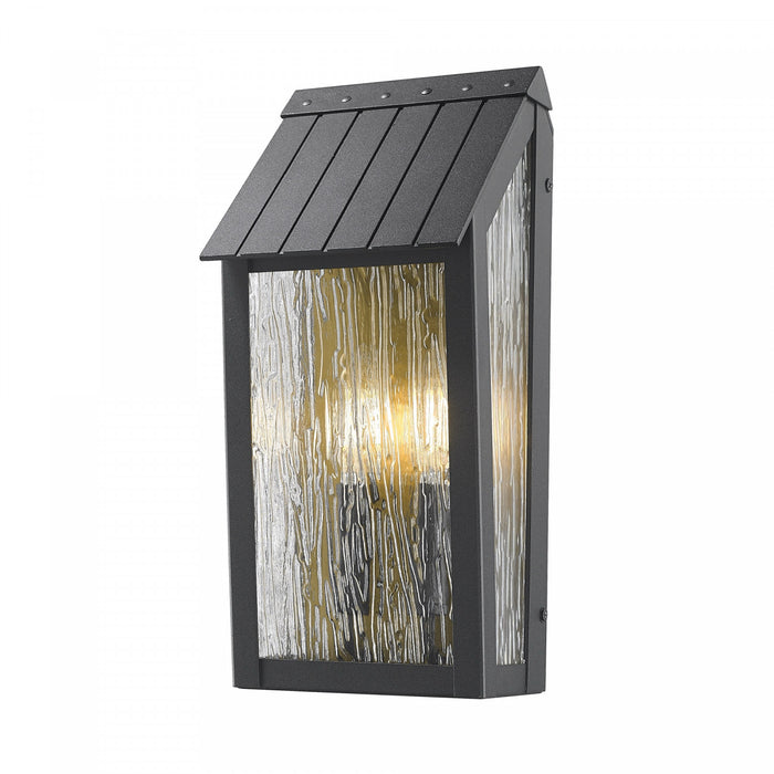 Point 3 Light Outdoor Wall Sconced, Black And Brass