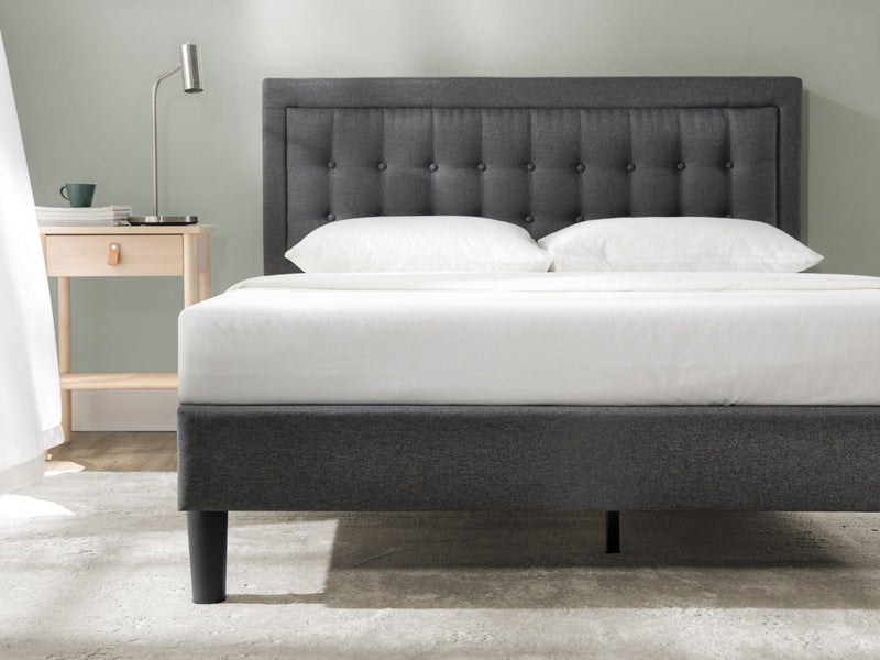 Dachelle Upholstered Platform Bed with Headboard in Dark Grey - Full Size