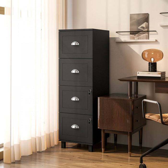 HOMCOM Lateral File Cabinet with 4 Drawer, Lock, for A4 Letter, Black