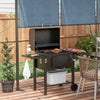 Outsunny Charcoal Smoker, BBQ with Adjustable Height, Portable Barbecue with Folding Shelves, Thermometer, Bottle Opener & Wheels for Outdoor Camping, Picnic, Backyard, Black