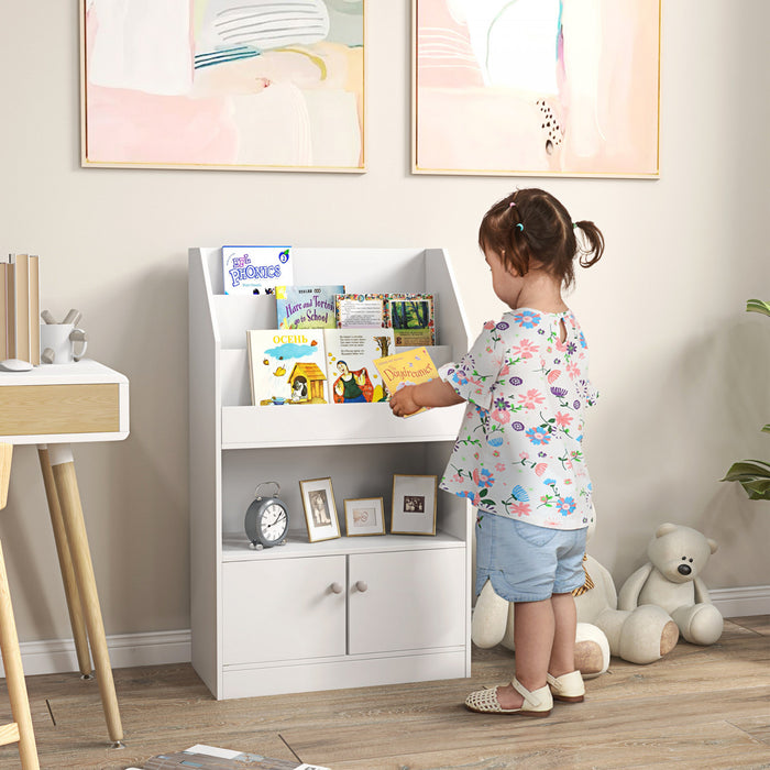 Qaba Kids Bookshelf, Toy Storage Organizer For 3-8 Years Old, For Bedroom, Playroom, Nursery, White