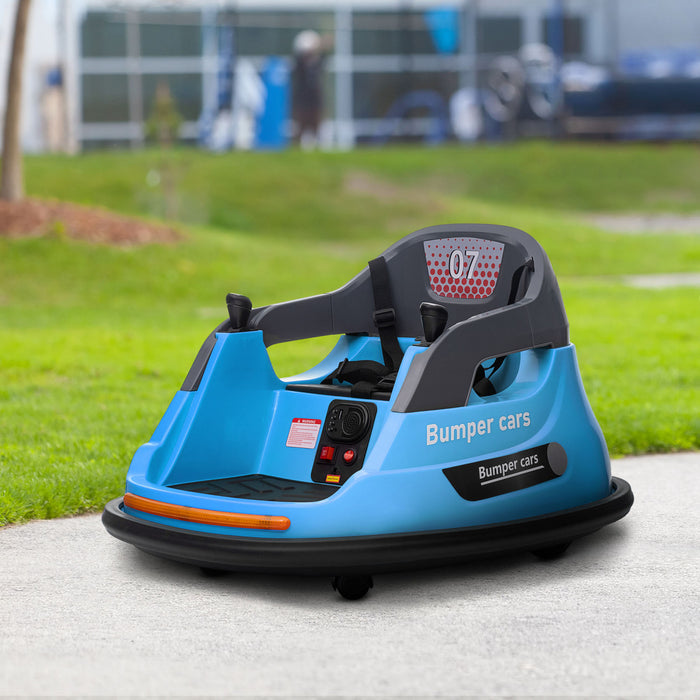 Aosom 12v Bumper Car Electric Powered Ride-On Car For Kids, 360° Rotation Kids Car With Remote Control, Safety Belt, Led Lights, And Music For Toddlers 1.5-5 Years Old, Blue