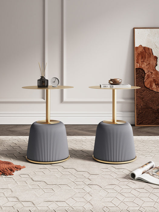 Anderson Modern Metal Top Upholstered End Table in Gray - Set of 2