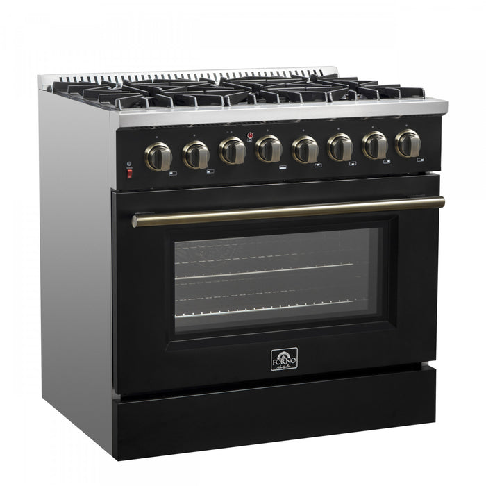 Forno Galiano 36\" Dual Fuel Gas Range, Black, 5.36 cu.ft. - FFSGS6156-36BLK