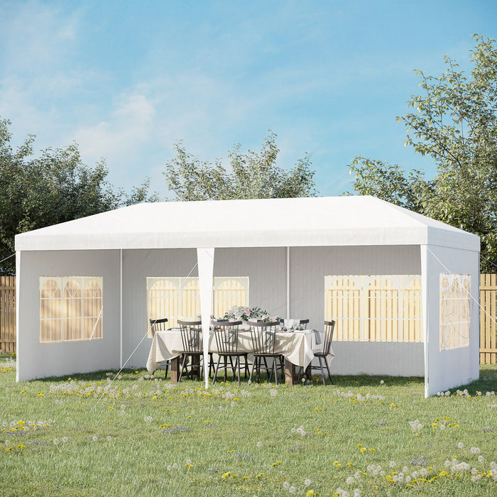 Outsunny 18.7' X 9.4' Party Tent, Portable Folding Wedding Tent, Garden Canopy Event Shelter, Outdoor Sunshade With 4 Removable Sidewalls, White