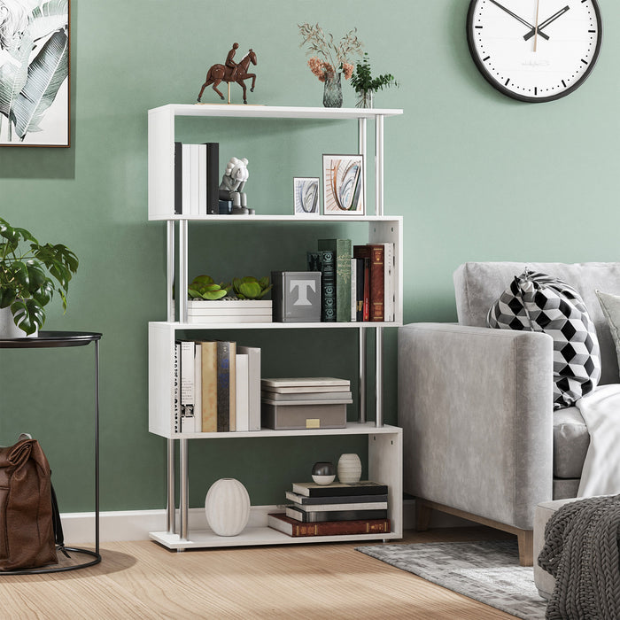 HOMCOM 5-Tiers Bookcase Z-Shape Storage Bookshelf Display with Metal Frame