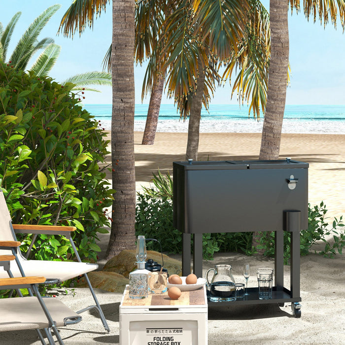Outsunny 60qt Rolling Patio Cooler Cart, Portable Outdoor Cooler, Black