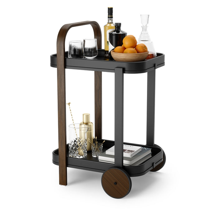 Umbra Modern Bellwood Steel Bar & Storage Cart - Black and Walnut