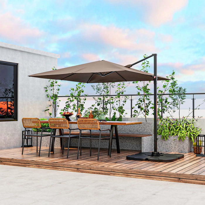 Costway Patio 9.5FT Square Cantilever Offset Hanging Umbrella 2-Tier 360° Outdoor Coffee