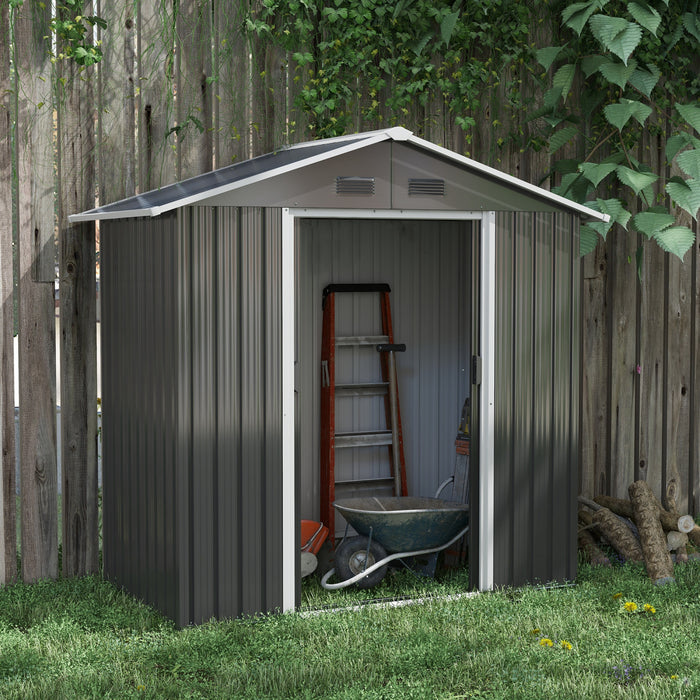 Outsunny 6ft X 4ft Metal Garden Shed, Large Outdoor Shed Storage Building With Double Sliding Doors And 4 Vents, Dark Grey