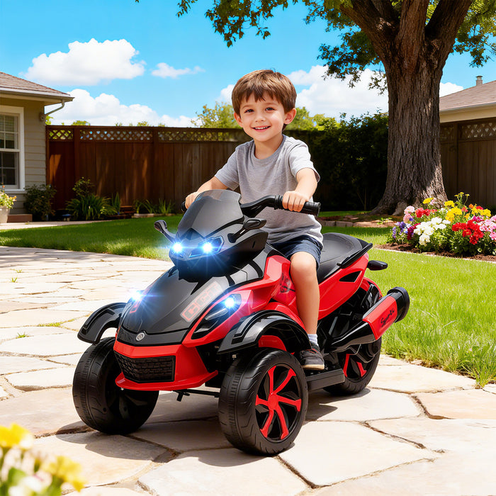 Qaba Kids ATV, 12V 4 Wheeler, Battery Powered Electric Quad, Off-Road Ride-On Toy Car for Kids with Suspension Wheels, Soft Start, LED Lights, Music, Red