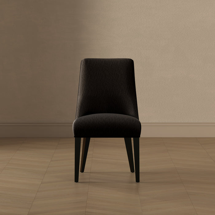 Beever Modern Chenille Wood Dining Chair in Black - Set of 2