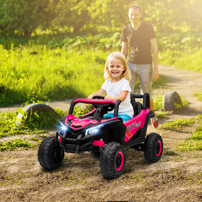 Qaba 12v Kids Ride On Car With Remote Control, Battery Powered Electric Utv With Slow Start, Spring Suspension, Led Lights, Music, Usb Port, For Boys And Girls 3-5 Years, Pink
