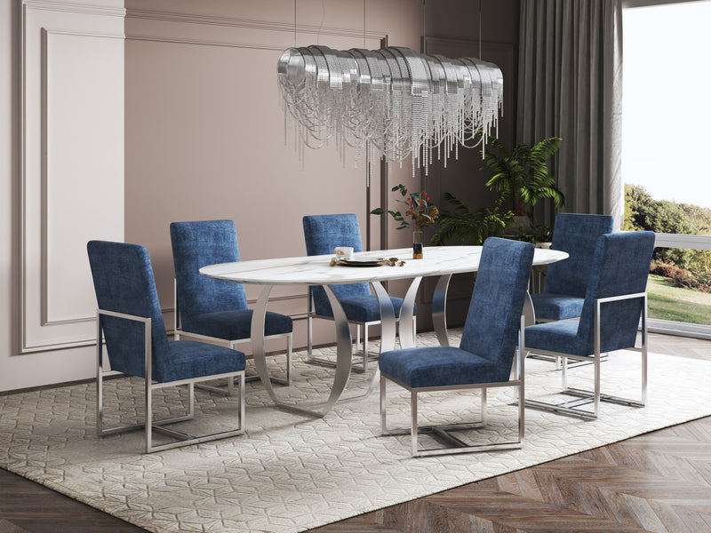 Element Modern Velvet Metal Dining Chair in Blue - Set of 2