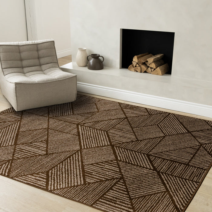 Covington Brown Taupe Striped Geometric Design Rug, 6'7\" x 9'10\" Indoor Area Rug