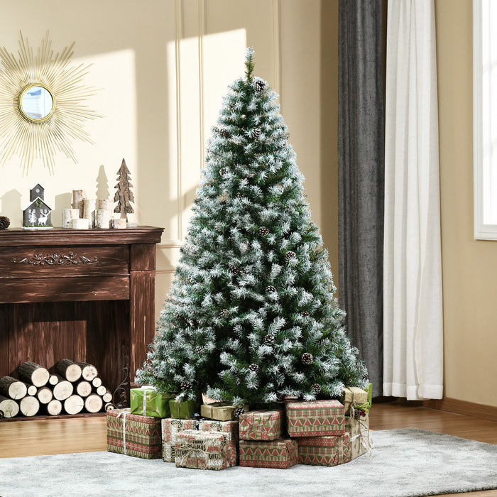 Homcom 6ft Snow Flocked Artificial Christmas Tree With 800 Realistic Branches And 61 Pine Cones