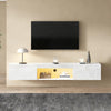 Evan Floating TV Stand with LED Lighting and Storage Doors,White | Evan meuble TV mural flottant – meuble avec eclairage LED et portes de rangement, blanc