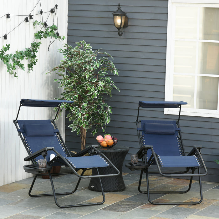 Outsunny 2 Piece Foldable Lounge Chair With Canopy Shade, Blue