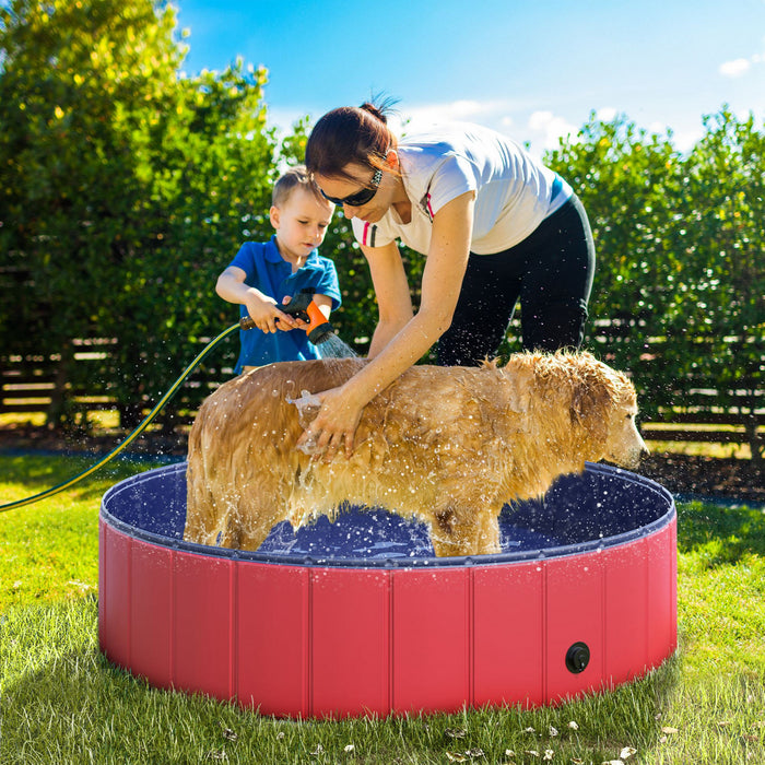 Pawhut Folding Dog Pool Portable Pet Kiddie Swimming Pool, Outdoor/indoor Puppy Bath Tub With Nonslip Bottom For Dogs & Cats, (Φ47\", Red)