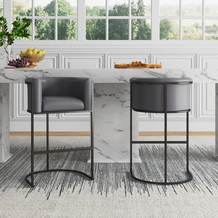 Cosmopolitan Mid-Century Modern Metal Upholstered Counter Stool in Gray - Set of 3 Bar Stool
