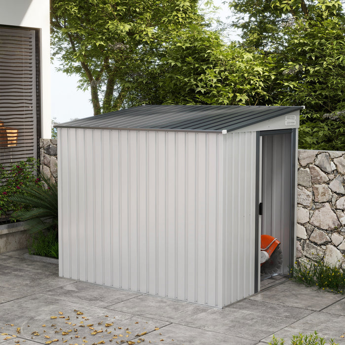 Outsunny 5 X 7ft Lean To Outdoor Storage Shed With Floor Foundation, Metal Garden Tool Storage House Organizer With Sliding Doors, Vents, Hooks, Adjustable Shelves For Backyard, Patio, Lawn, White