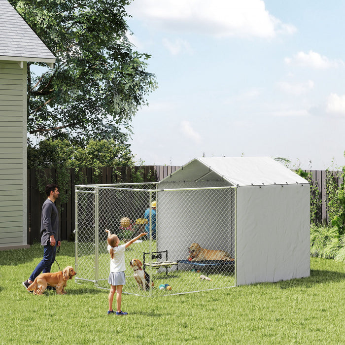 Pawhut Outdoor Dog Kennel With Waterproof & Uv-resistant Cover, Dog Run With Secure Lock For Small Medium Large Dogs, 13.1' X 7.5' X 7.5'
