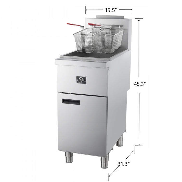 FORNO Commerciale Propane Gas Deep Fryer, 3 Burners 90,000 BTU, 40 lbs Oil Capacity - FCMGF0016