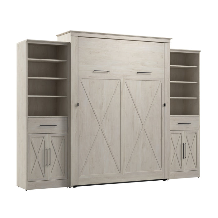 Bestar Key West Queen Murphy Bed & Closet Organizers with Doors & Drawers (119 W) - Linen White Oak