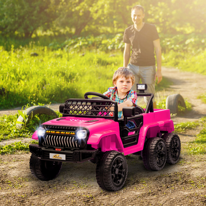 Qaba 12v Electric Powered Ride-On Car For Kids, 4wd/2wd Switchable Ride On Car With Remote Control, Spring Suspension, Back Trailer, Led Light, Music, Soft Start, Horn, For 3-8 Years, Pink