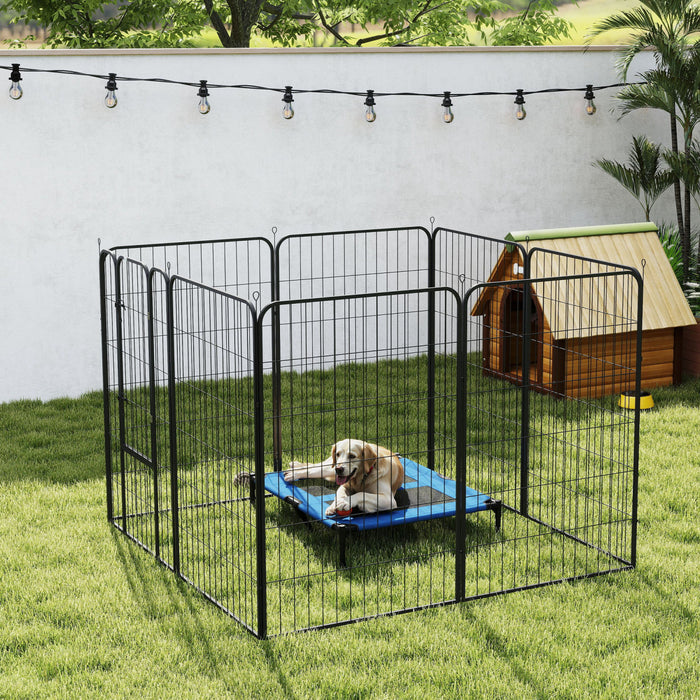 PawHut Dog Playpen, 31.5\"W Heavy-Duty Metal Puppy Play Pen, Pet Exercise Fences for Outside and Indoor, DIY Design with Door for Large Dogs, 8 Panels, 47\"H