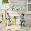 Qaba Kids Picnic Table, Kids Table and Chair Set with 2 Folding Chairs and Removable Umbrella, Jungle Theme Portable Children Outdoor Furniture for Backyard, Garden, Patio, Green