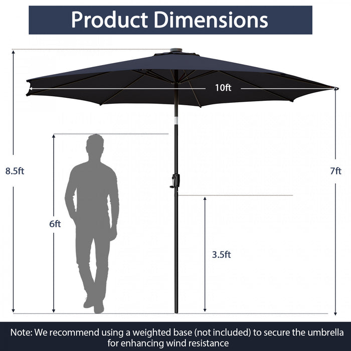 Costway 10 FT 112 LED Solar-Lighted Patio Table Market Umbrella Crank Tilt Outdoor Navy