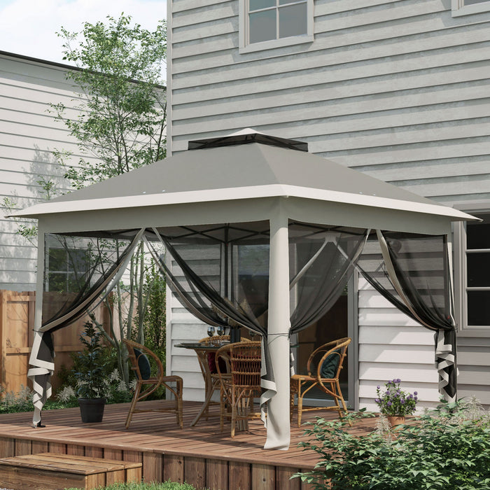 Outsunny 11' X 11' Pop-up Gazebo With Double Roof Carrying Bag, Dark Grey