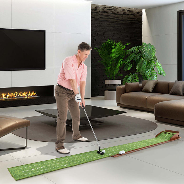 Costway Putting Green Practice Golf Putting Mat With Auto Ball Return And 3 Hole Sizes