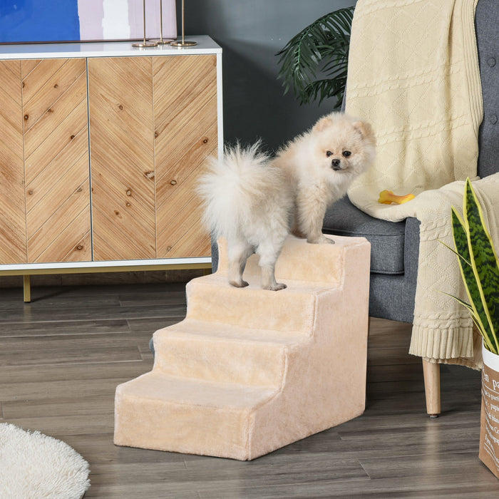 Pawhut Pet Steps Ladder For Cats And Dogs, Pet Stairs, Ladder For Climbing On Bed, Sofa With Removable Cover, Beige