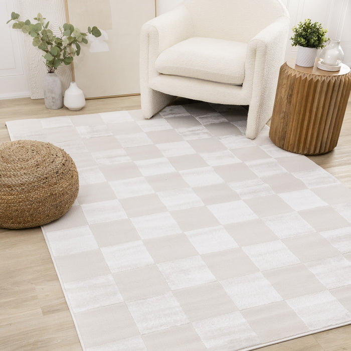 Leonardo White Grey Checkered Area Rug - 2'7\" x 4'11\"