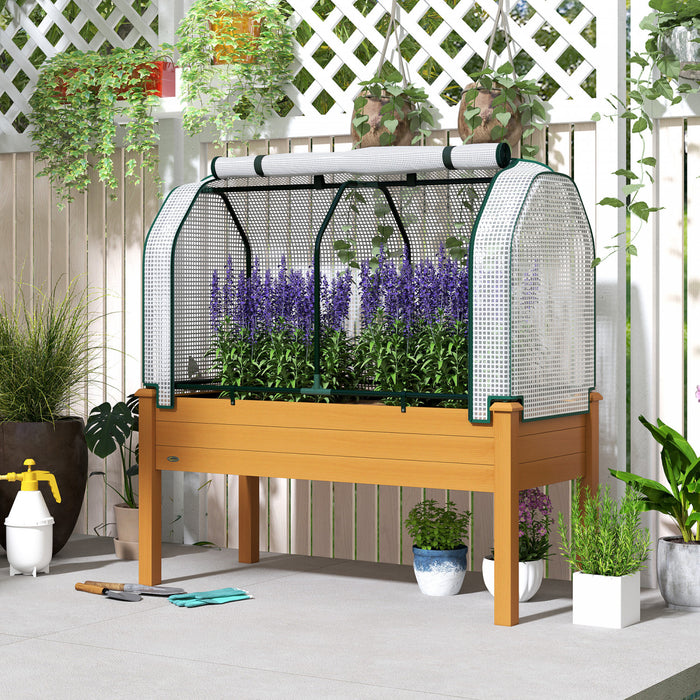 Outsunny Raised Garden Bed with PE Greenhouse Cover, Sand