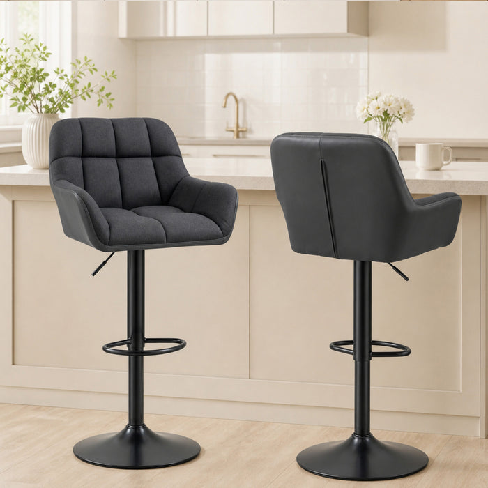 HOMCOM Adjustable Bar Stools Set of 2, Swivel Tufted Fabric Barstools
