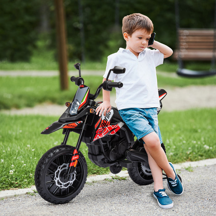 Qaba 12v Kids Electric Motorcycle, Aprilia Licensed Battery-powered Dirt Bike With Training Wheels, Spring Suspension, Headlight, Music, For Boys & Girls Aged 3-8 Years, Red