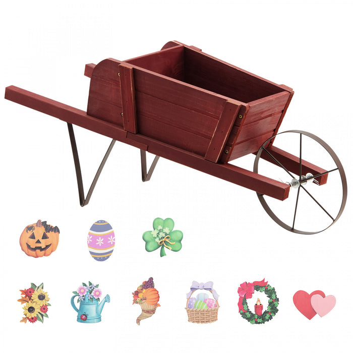Costway Wooden Wagon Planter Decorative Indoor/outdoor Rustic Flower Cart With Wheel Red