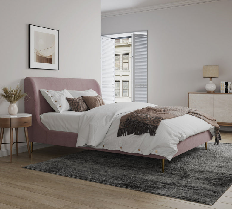 Heather Mid-Century Modern Velvet Upholstered Full Bed in Blush and Gold