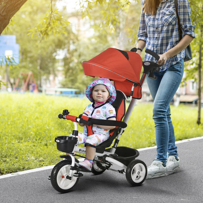 Qaba Toddler Tricycle, 6 In 1 Stroller Bike With Parent Push Handle, Canopy, Storage Baskets, Cupholder, Safety Guardrail And 5-point Safety Belt, For 12-60 Months, Red