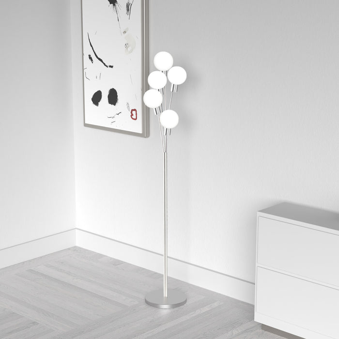 Dainolite Budding Branch 5 Light Floor Lamp Satin Chrome Finish White Glass