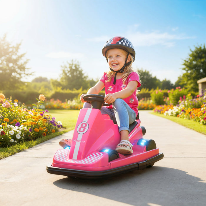 Qaba Bumper Car for Kids, 6V Electric Ride on Toy with 360 Degree Spin and Dual Motors, Battery Powered Bumping Car with Music, Bright LED Lights, for Ages 3-8 Years, Pink