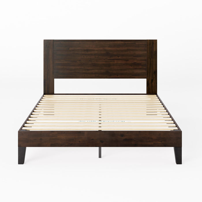 Tonja Wood Platform Bed with Headboard in Dark Brown - King Size