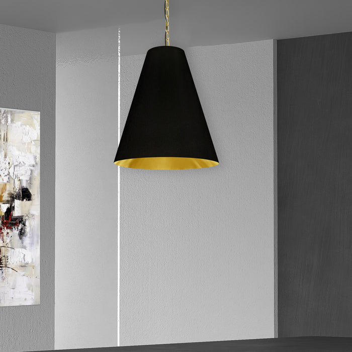 Dainolite Anaya 1 Light Pendant Medium Aged Brass Black/Gold Shade Lamp