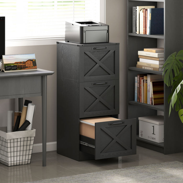 HOMCOM 3 Drawer File Cabinet, Filing Cabinet Fits Letter/A4 Size, Black